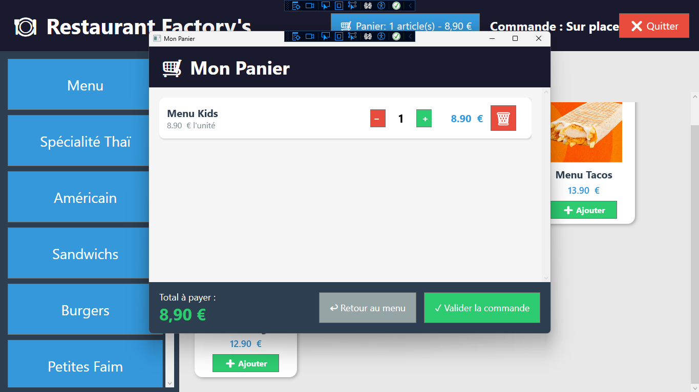 Page du Panier